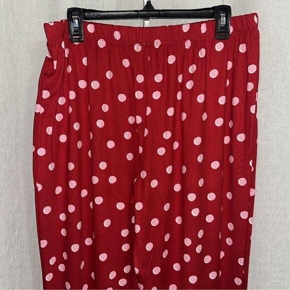 kate spade L-XL Red Pink Polka Notch Collar Long Sleeve Pajama Set - Picture 10 of 11